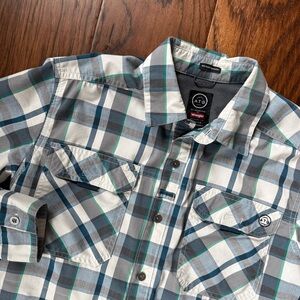 Wrangler ATG Mens Plaid Utility Shirt Stretch Roll Tab Hiking Workwear Size M